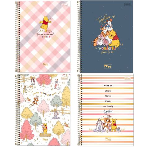 Caderno 10 matérias Pooh 160 folhas Universitário Espiral Capa Dura