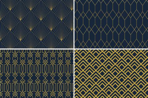 Seamless Art Deco Patterns Gold Navy Blue Graphic By Eyestigmatic