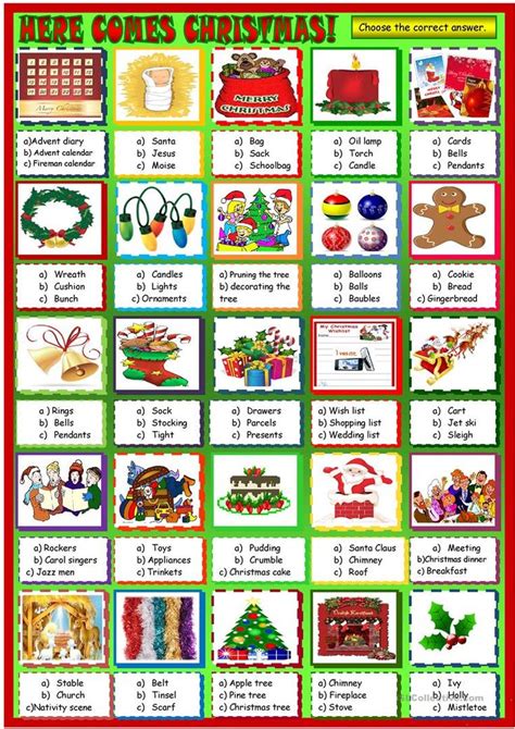 Here Comes Christmas Multiple Choice Activity English Esl Worksheets