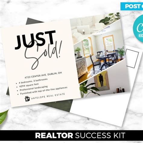 Just Sold Real Estate Postcard Canva Template For Realtors And Etsy