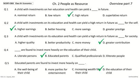 Ncert Cbse Economics Class 9 Chapter 2 People As Resource Overview Part 7 Mcq Quiz Objective