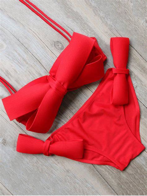 Bowknot Halter Bikini Set Red S