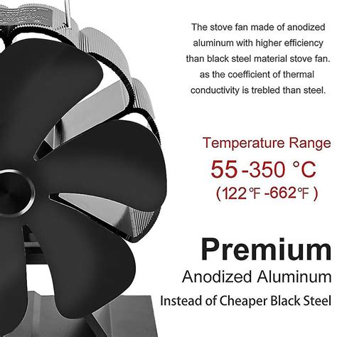 Blades Heat Powered Stove Fan Black Fireplace Komin Log Wood Burner