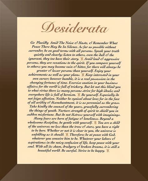 Bronze Frame My Desiderata Poem Mixed Media By Desiderata Gallery