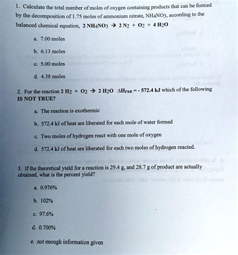 Solved Calculate The Total Number Of Moles Of Oxygen Containing Products That Can Be Formed By