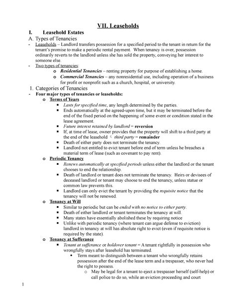 Leasehold Estates And Types Of Tenancies Studocu