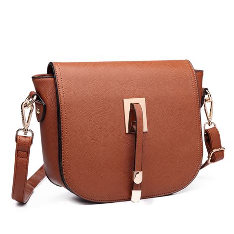 Lt6631 Miss Lulu Faux Leather Cross Body Satchel Bag Brown