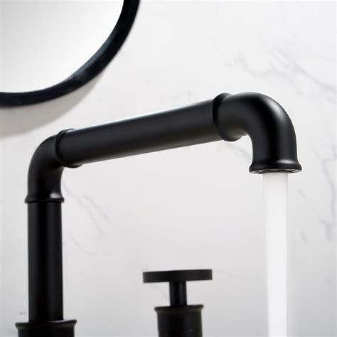 Ruth Industrial Pipe Matte Black Bathroom Widespread Sink Faucet Double