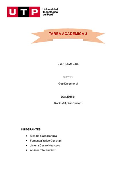 TA3 ZARA Gestion General 1 TAREA ACADÉMICA 3 EMPRESA Zara CURSO