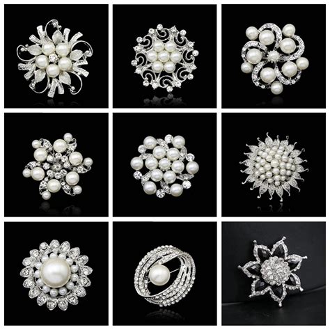 Pearl Brooch Crystal Flower Brooches T Woman Girl Bridal Wedding