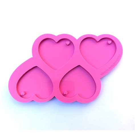 Molde de Silicone para Resina Coração 5cm Furo 4 cavidades