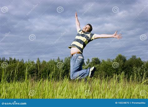 Jumps On A Grass Stock Image Image Of Forest Happiness 10224875