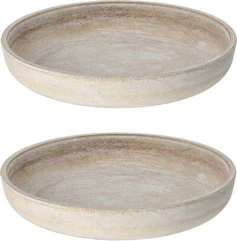 Set van 2x stuks rond kaarsenbord/kaarsenplateau whitewash hout 29 cm