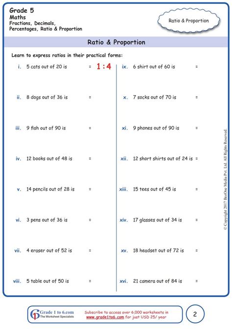 Ratio Grade Worksheets