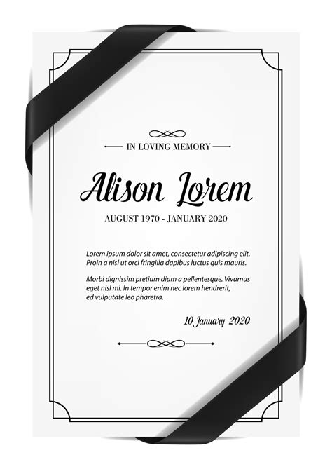 Funerary card template with obituary and ribbon 23843965 Vector Art at
