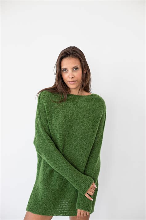 Alpaca Moss Green Oversized Sweater Dress By Roseuniquestyle