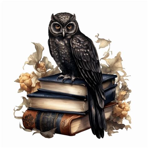 Premium Photo There Is A Black Owl Sitting On Top Of A Stack Of Books Generative Ai