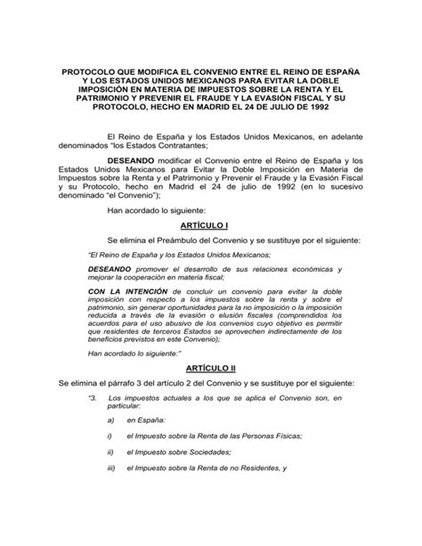 protocolo que modifica el convenio entre el reino de españa y los