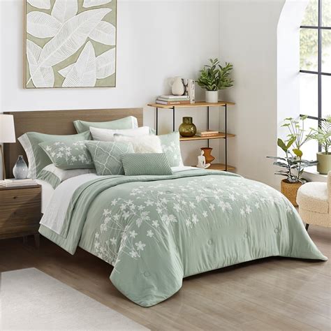 Sage Green Botanical Plant Reversible Pc Comforter Set Twin Full Queen