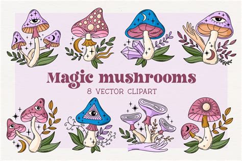 Mystical Mushroom Clipart Magic Mushrooms Sublimation PNG