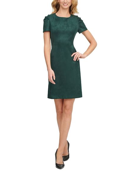 Calvin Klein Scuba Crepe Faux Suede A Line Dress Macys