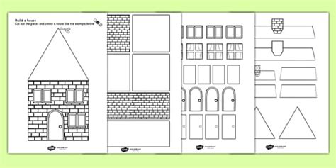 Houses and Homes Build a House Using Shapes Black and White Activity