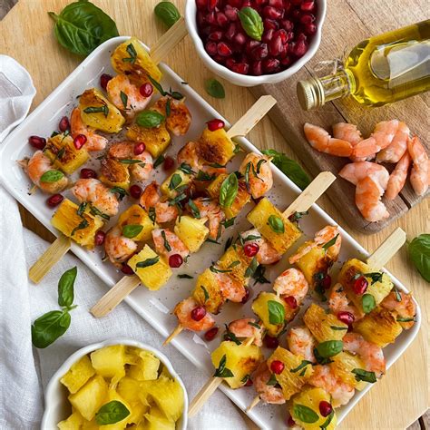 Brochettes De Crevettes Ananas Et Basilic