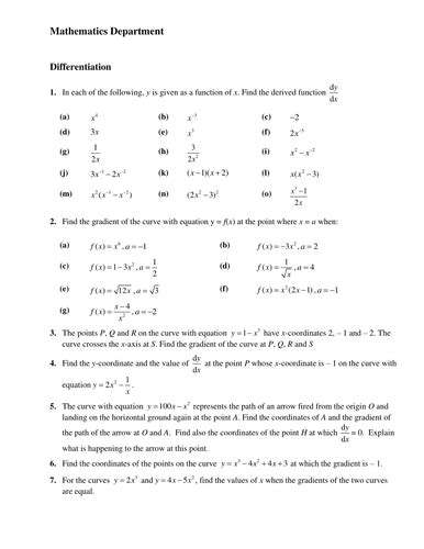 Differentiation Worksheet Teaching Resources