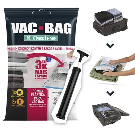 Kit 3 Saco a Vácuo Organizador Vac Bag 1M 2G Bomba Ordene Saco