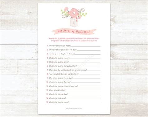 Bridal Shower Game Who Knows The Bride Best By Pinkdahliaprintable 5