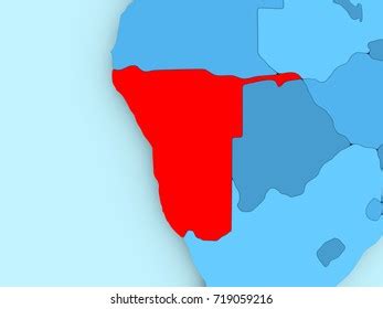 Namibia Red On Blue Political Map Stock Illustration