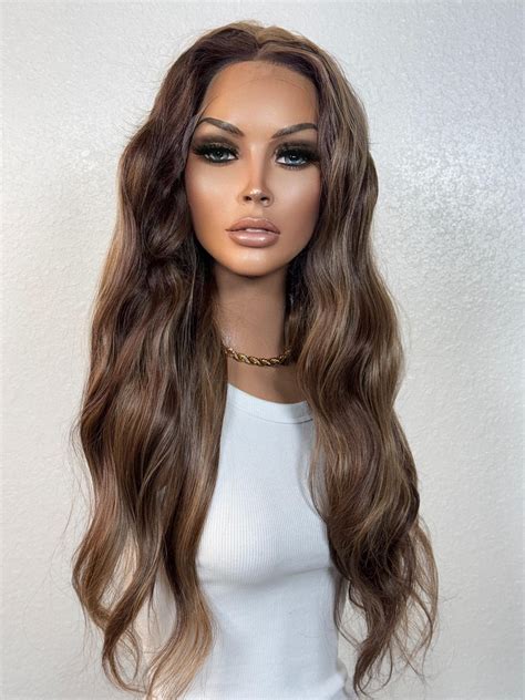 Dark Brown Warm Sun Kissed Honey Blonde Soft Waves Wig Brunette Bronde