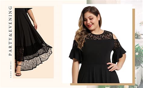 Lalagen Womens Plus Size Lace Cold Shoulder Long Swing