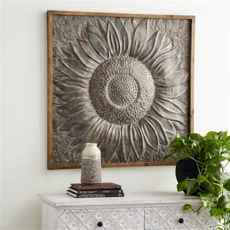 Decmode Large Framed Metal Sunflower Wall Decor 39 X 39 Walmart