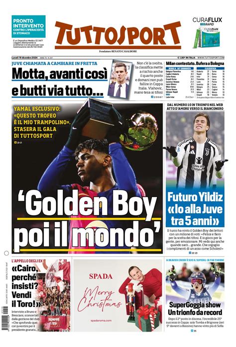 Prima Pagina Tuttosport Yamal In Esclusiva Milan Contestato