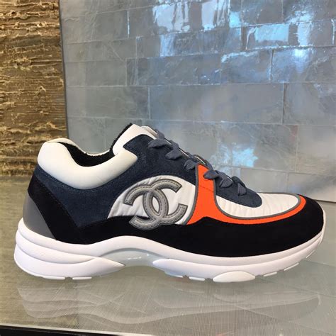 Chanel Cc Logo Runner Sneaker Reflective Blue Orange Leather Suede