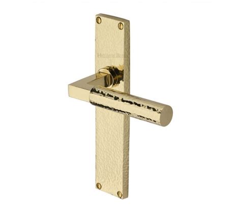 Heritage Brass Bauhaus Hammered Lever On Long Backplate Polished Brass Door Handles From