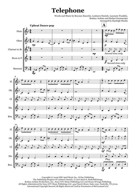 Telephone Feat Beyonce Arr Kayleigh Huelin Sheet Music Lady