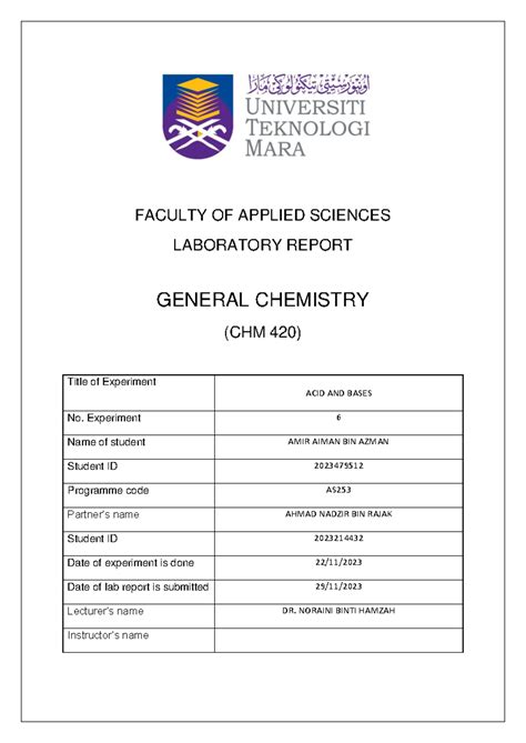 Chm Lab Report Experiment Chemical Reactions Organic Chemistry