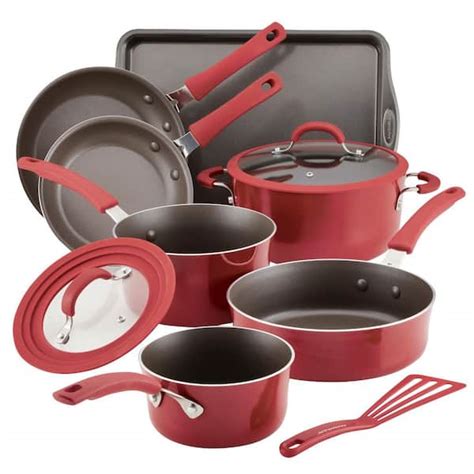 Rachael Ray Cook Create Piece Red Aluminum Nonstick Cookware Set