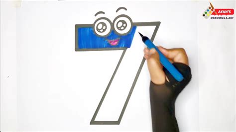 How To Draw A Number 7 Number 7 Drawing And Colouring For Kids Youtube