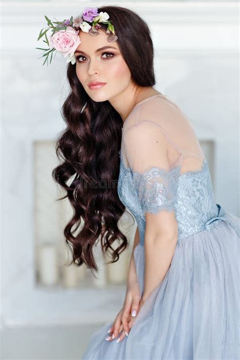 Portrait Of A Beautiful Brunette Girl With Brown Eyes In A Stock Photo Image Of Makeup