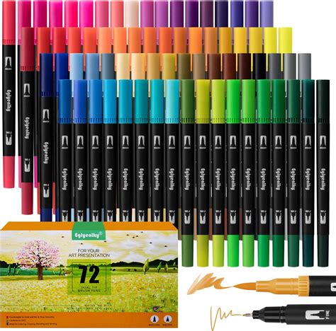 Eglyenlky 72 Dual Tip Brush Pens Adult Coloring Markers With Fine And Brush Tip