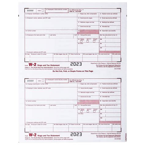 2023 Adams 22990 W2 Forms 4 Part With W3 Transmittal For 50 Employees