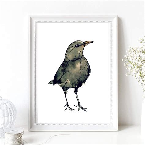 Din A Kunstdruck Ungerahmt Amsel Drossel Vogel Natur Aquarell Modern