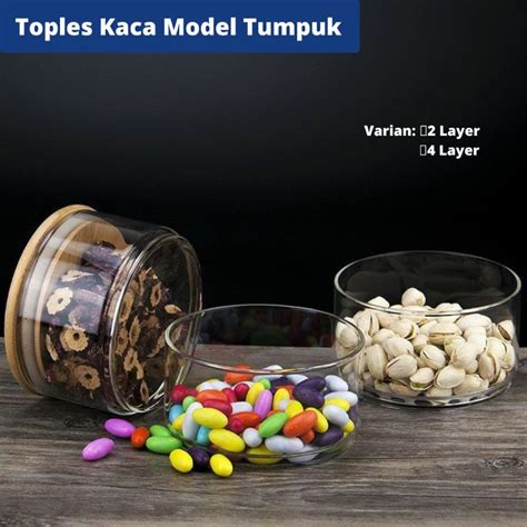 Jual Toples Kaca Tutup Kayu Model Tumpuk Toples Lebaran Aesthetic