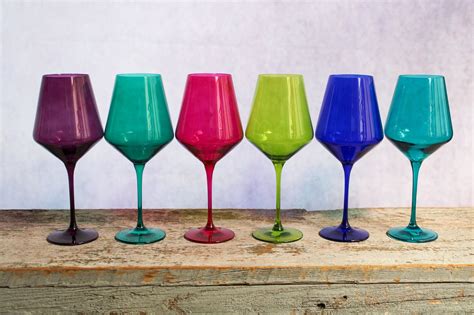 Colored Wine Glasses Set Of 6 Jewel Tone Set Of 6 Colored Wine Glasses Colored Glassware