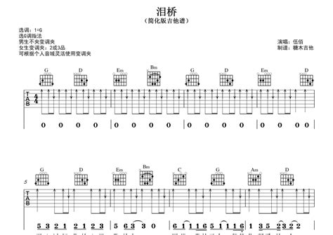 伍佰《泪桥》吉他谱 G调弹唱六线谱 琴魂网