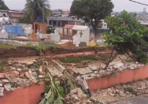 Muro de cemitério desaba durante chuva em Manaus veja vídeo