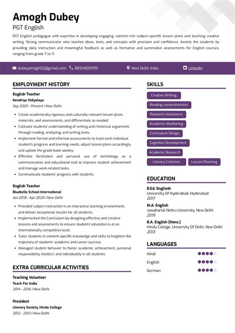 Sample Resume Of Pgt English With Template Writing Guide Resumod Co